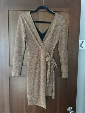 AKIRA- Wrap-Style Brown Sparkle Women's Dress